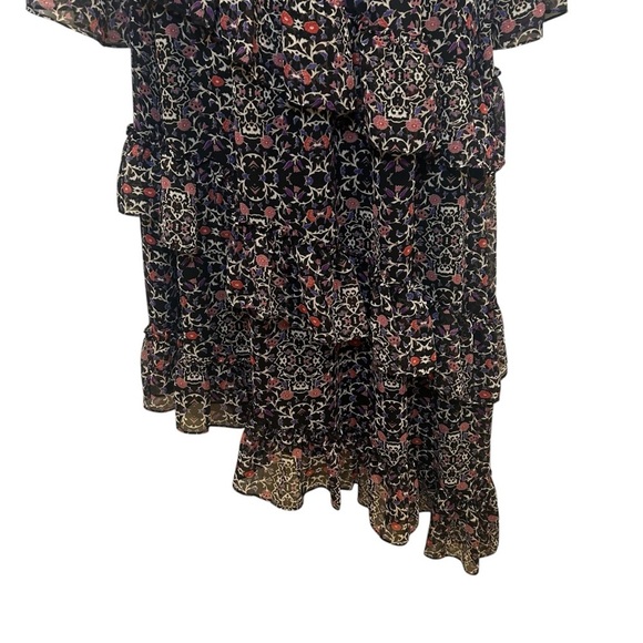 Misa Raina asymmetrical midi dress size XS mixed ditsy floral ruffle mock neck - Picture 8 of 13